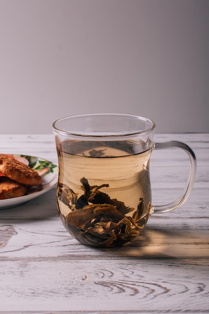 Green tea and cookies white background nice