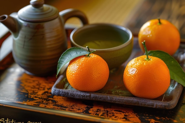 Photo green tea and fruits