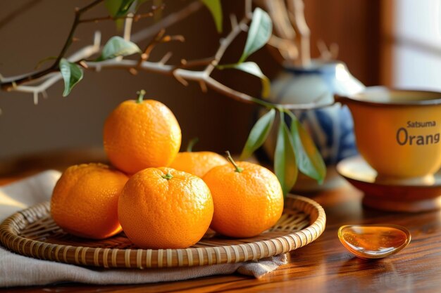 Photo green tea and japanese fruits