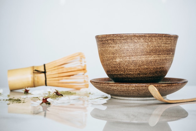 Green tea matcha in a bowl on table