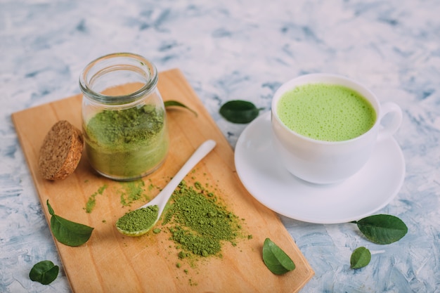 Green tea matcha latte cup.