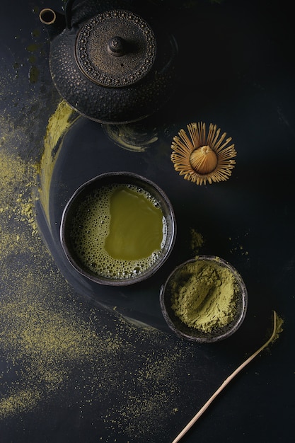 Green tea matcha powder and drink