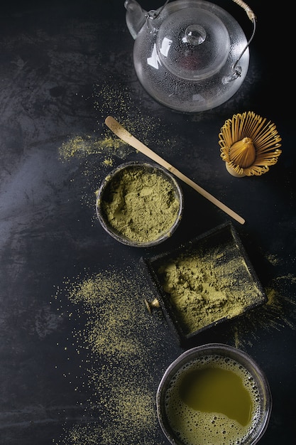 Green tea matcha powder and drink