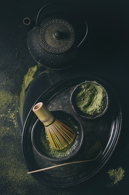 Green tea matcha powder and drink