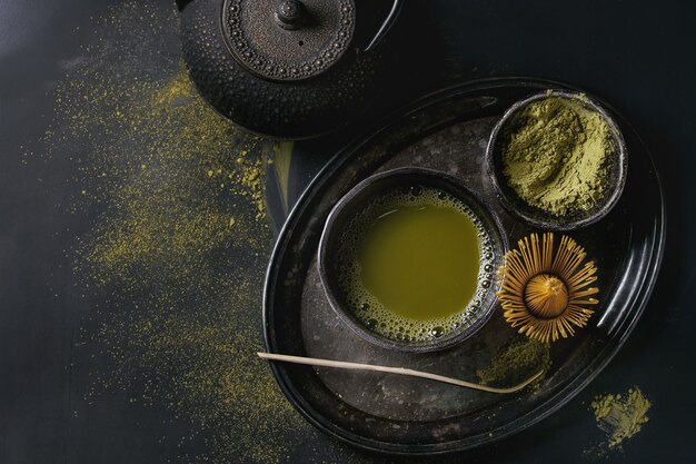 Green tea matcha powder and drink