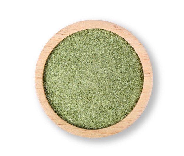 Green Tea powder in bowl isolated on white background