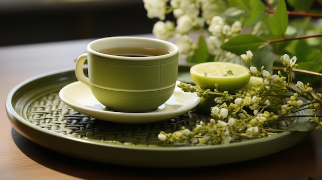 Green tea served in a white cup