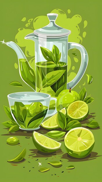 Photo green tea with lime and mint illustration