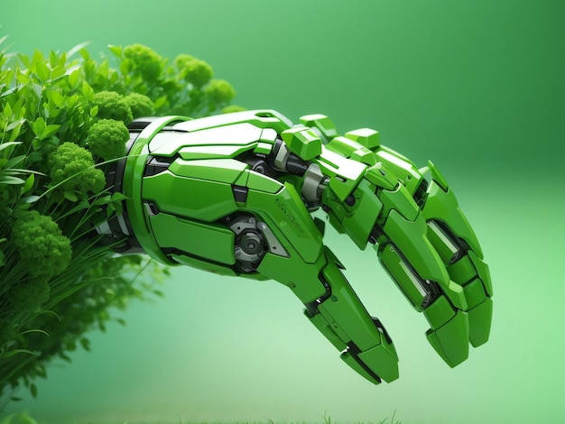 Green Technology Conceptual Design Human Arm Connected to Green Energy