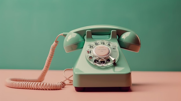 A green telephone with the number 4 on it