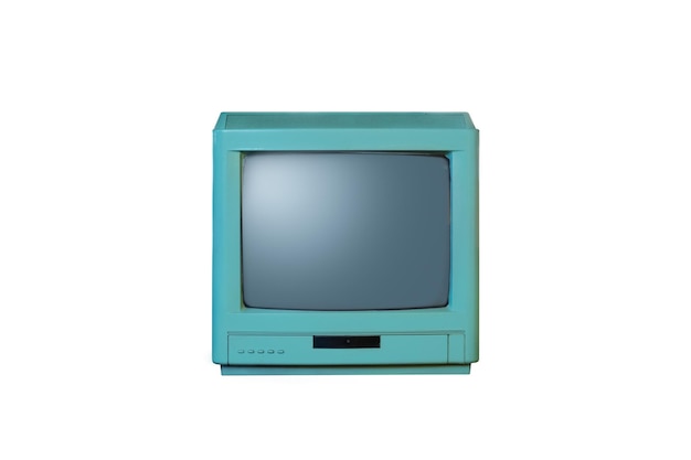 Green television set against white background