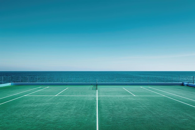 Green Tennis Court by the Sea on white