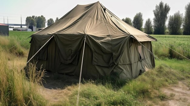 Photo a green tent with a green cover that says a tent