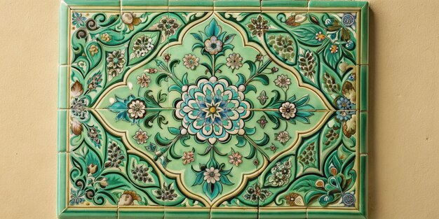 Photo a green tile with a flower design on it