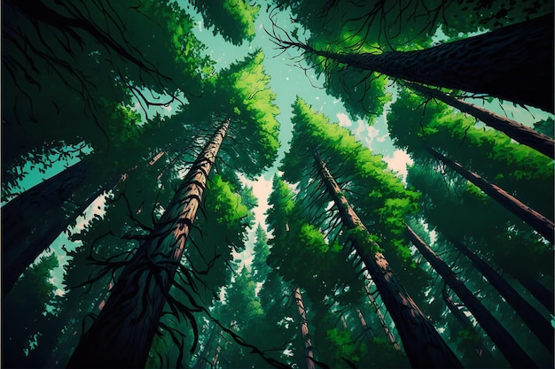 The green tops of trees creative digital illustration painting