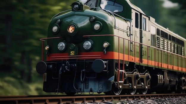 A green train with the number 5 on it