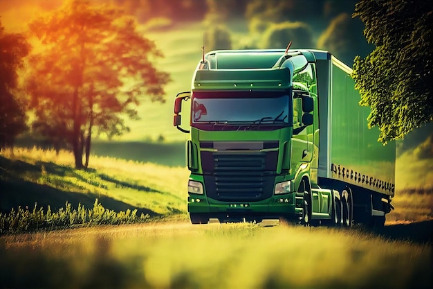 Green transport truck driving throughgenerative ai