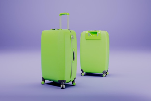 Green travel bags Suitcase for tourism Luggage mockup 3d render