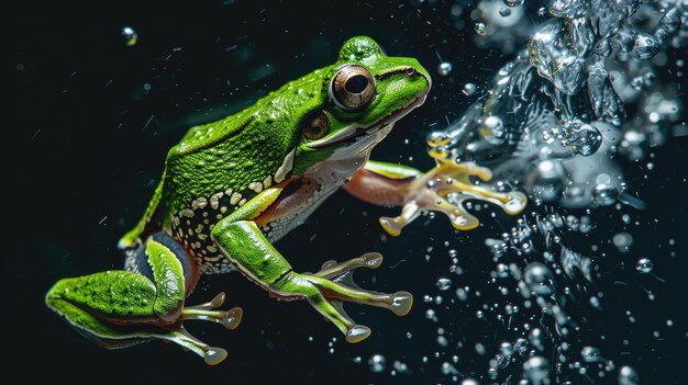 Green Tree Frog in a Watery World