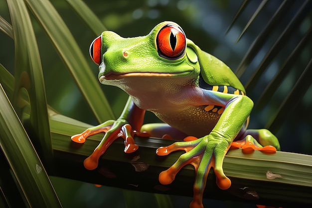 Green tree frog with red eyes closeup