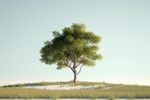 Green tree on the hill with blue sky background