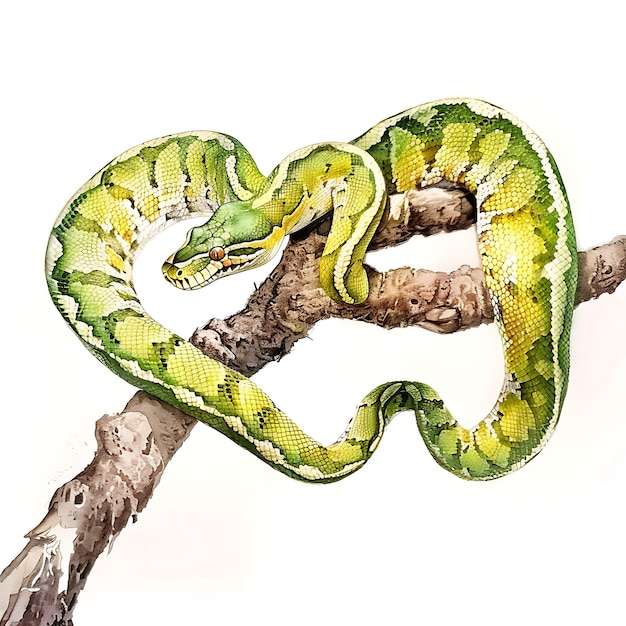 Photo green tree python coiled on a branch