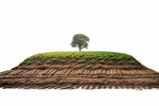 A green tree on a small hill with a white background