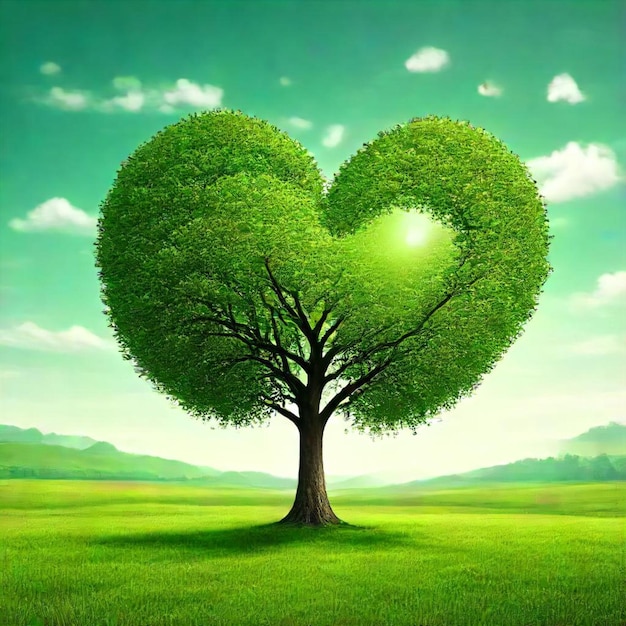 a green tree with a heart in the middle of it