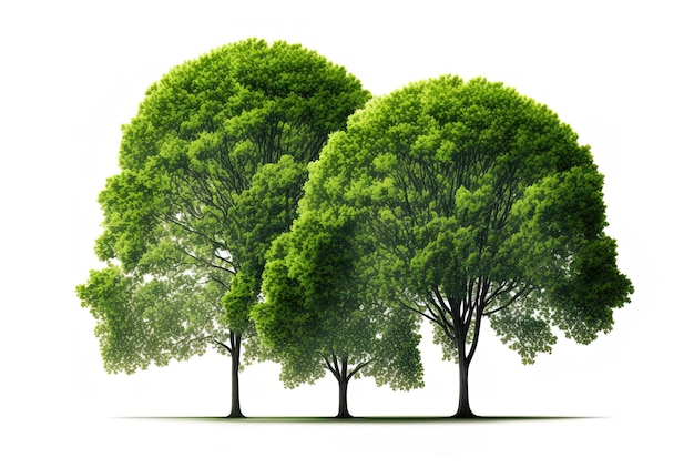 Green trees in a group isolated on a white background