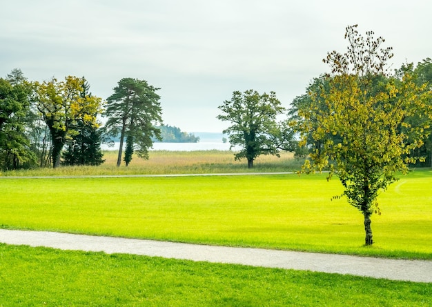 Green trees in Herrenchiemsee palace park