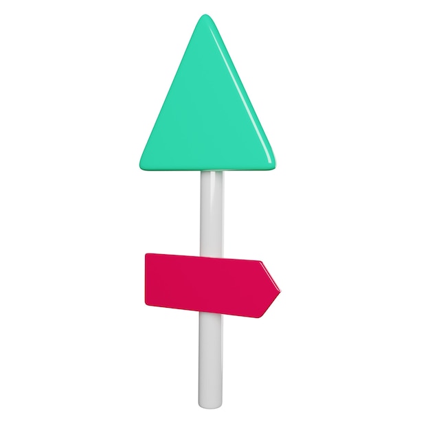 a green triangle with a pink arrow pointing to the right