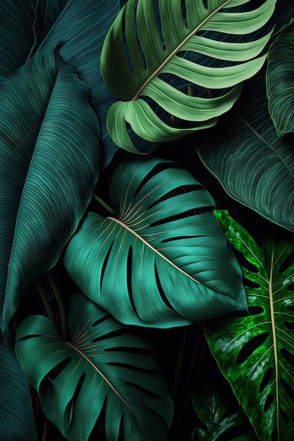 Green tropical leaves background