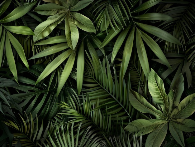 Green tropical leaves and palm tree leaves background