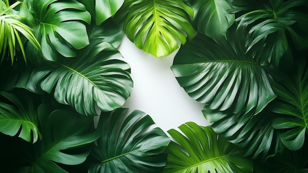 Photo green tropical monstera leaves frame on white background nature concept