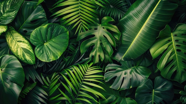 Green Tropical Plants Lush Foliage of Jungle Plants in Rainforest Setting