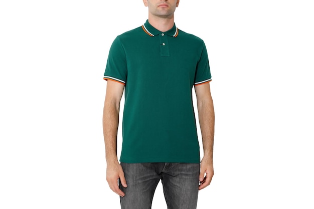 Green tshirt on a man layout isolated on a white background copy space