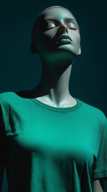 Photo green tshirt on mannequin with steel black background