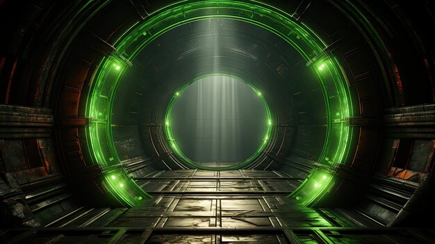 Photo a green tunnel with a green light on it