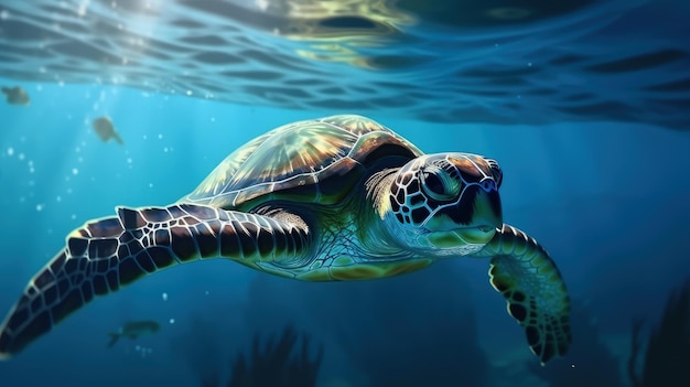 A green turtle swimming in the ocean generative AI