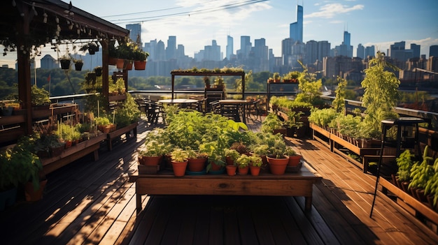 Photo green urban living rooftop garden vegetables plant