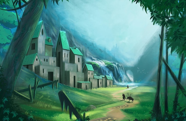 Green Valley. isometric landscape. gaming background. background art. fantasy digital art.