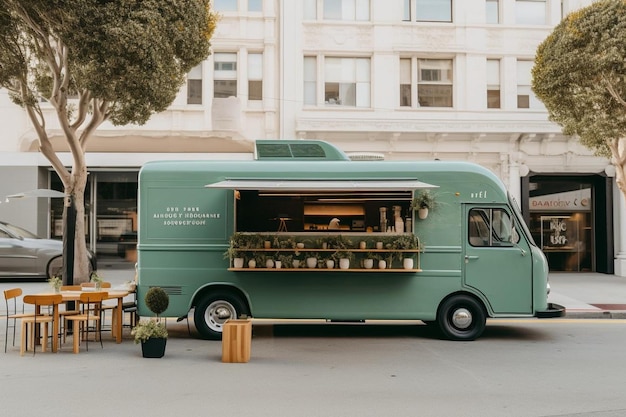 a green van with the word  bar  on the front