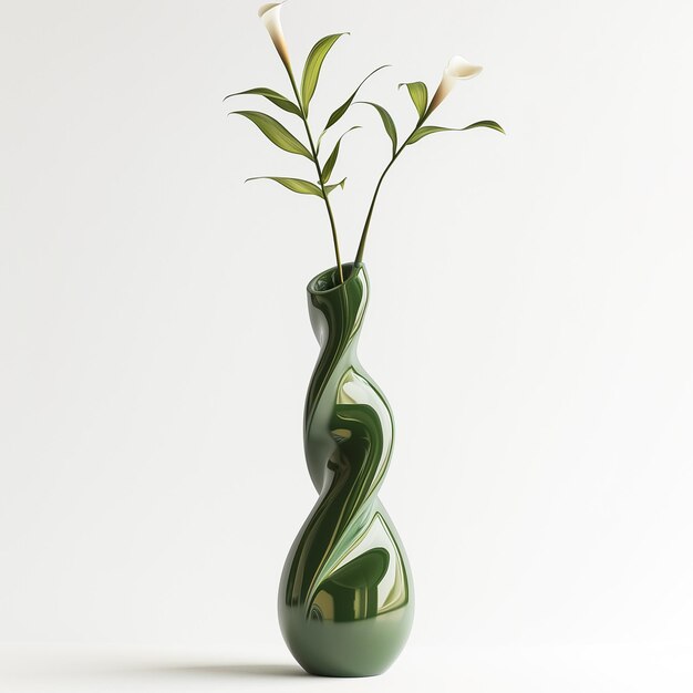 Photo green vase with some flowers in it