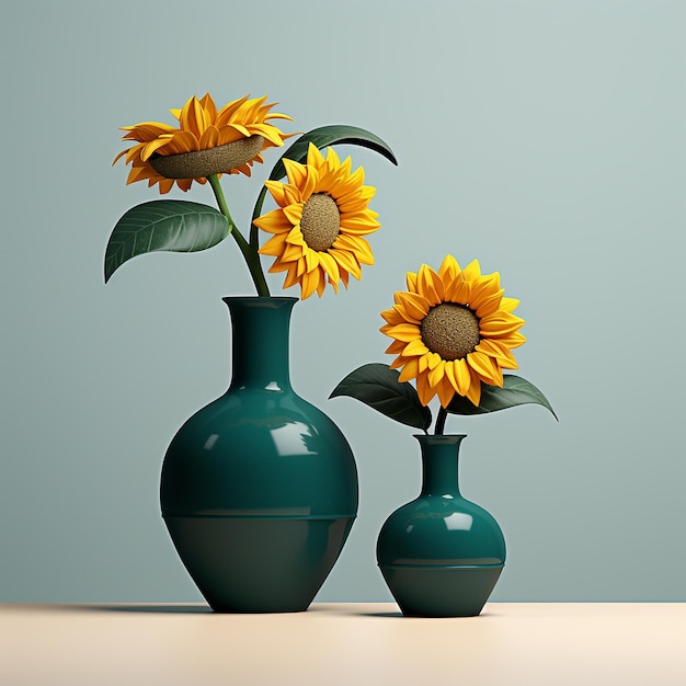 green vases with yellow sunflowers