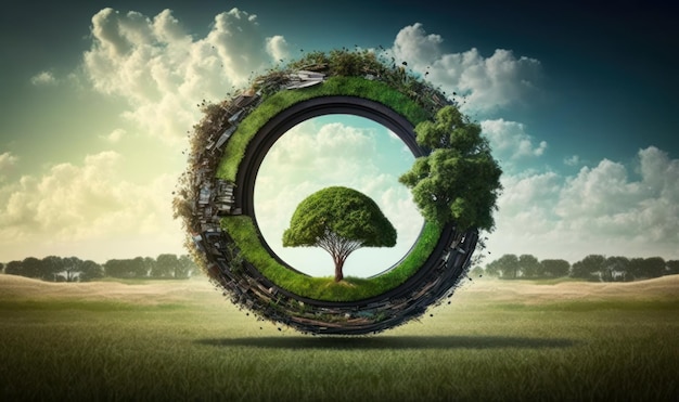 Green vegetation Conception of eco and nature Circular shape of eternity Fantasy style colorful beautiful picture Generative AI