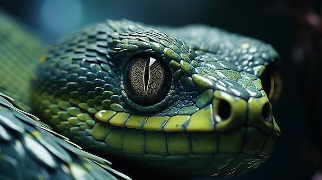 Green viper snake close up face