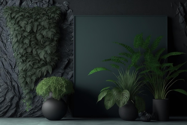 A green wall made of black slate draft of an illustration