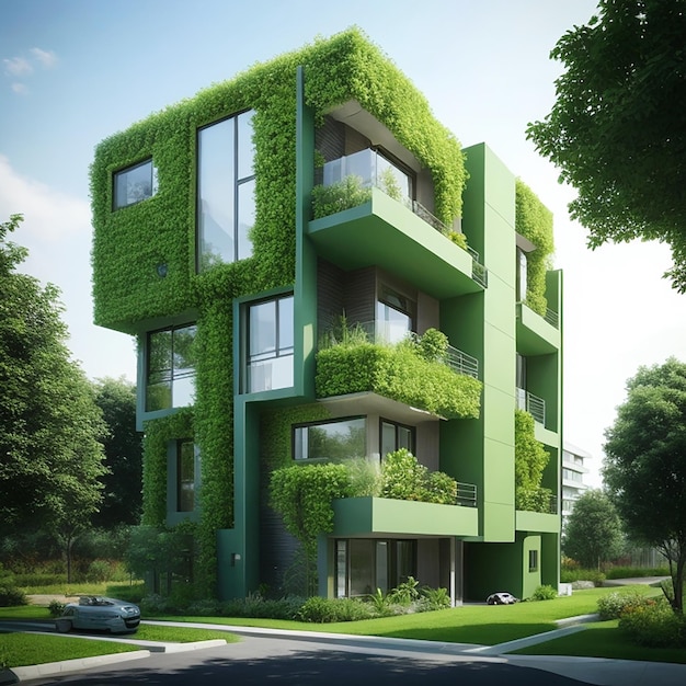 green wall of modern house