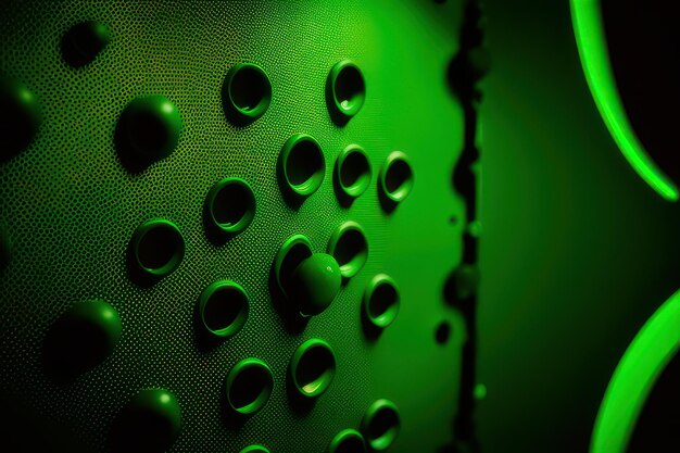 A green wall with a bunch of circles on it