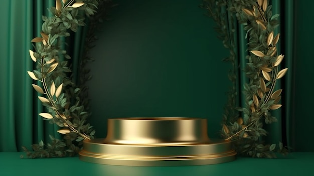 A green wall with a gold frame and a green background with a green background.